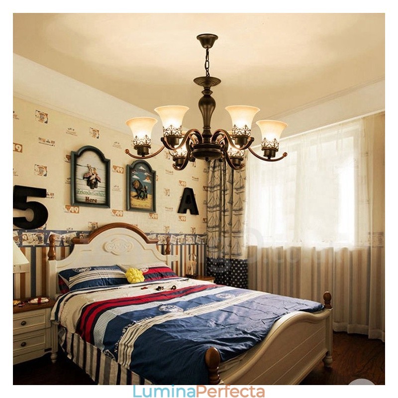 Candelabru metalic integrat Rustic Lodge cu 6 lumini