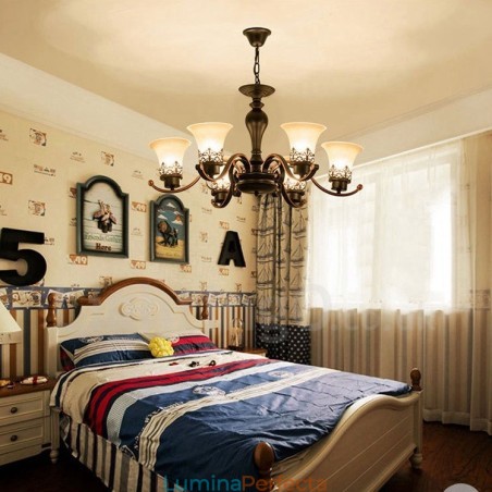 Candelabru metalic integrat Rustic Lodge cu 6 lumini