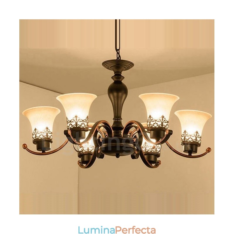 Candelabru metalic integrat Rustic Lodge cu 6 lumini