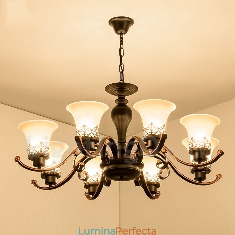 Candelabru metalic integrat Rustic Lodge cu 8 lumini