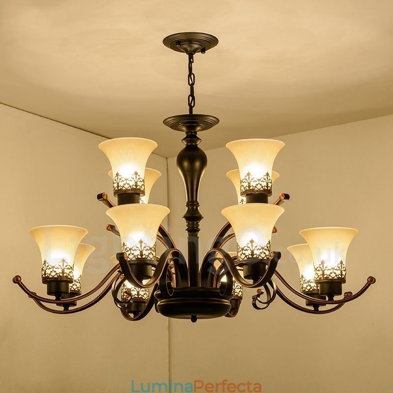 Candelabru metalic integrat Rustic Lodge cu 12 lumini