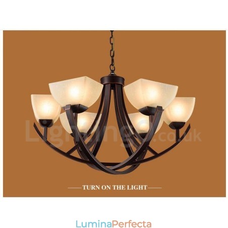 Candelabru metalic integrat Rustic Lodge cu 6 lumini Candelabru metalic integrat Rustic Lodge cu 6 lumini