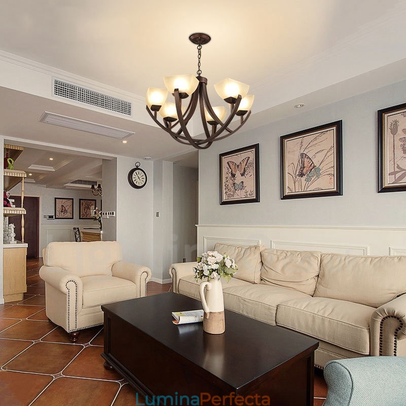 Candelabru metalic integrat Rustic Lodge cu 6 lumini