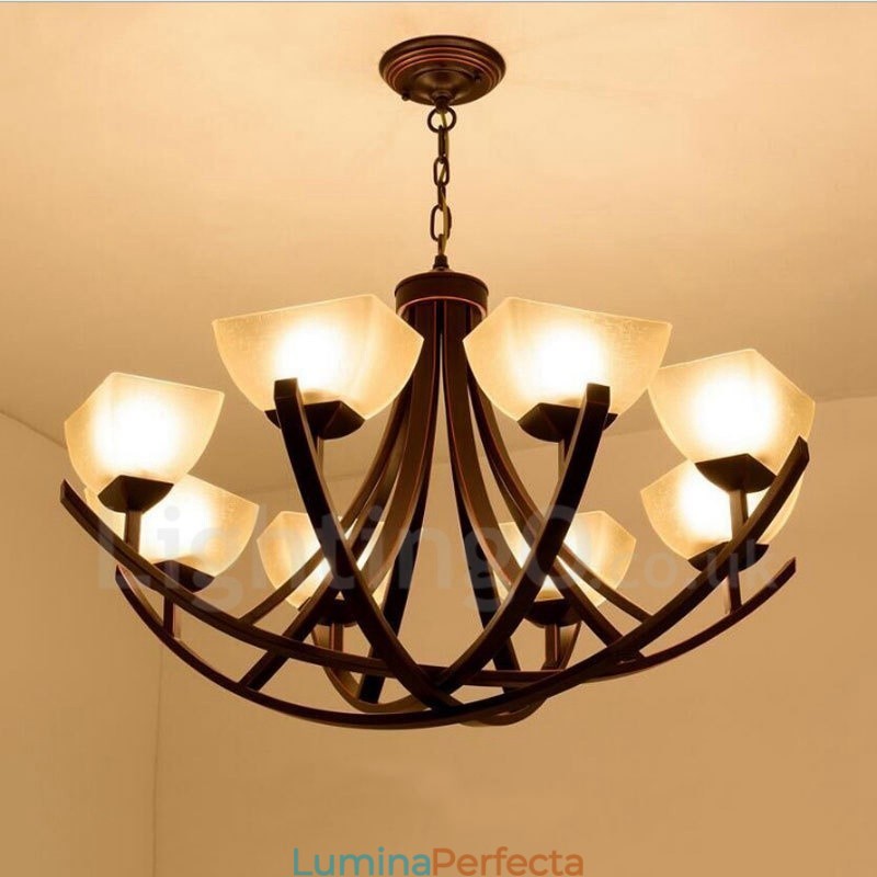 Candelabru metalic integrat Rustic Lodge cu 8 lumini