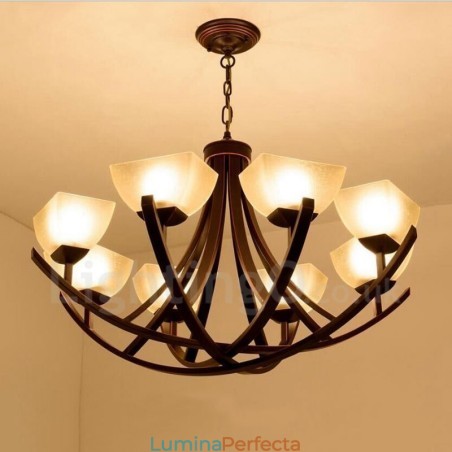 Candelabru metalic integrat Rustic Lodge cu 8 lumini Candelabru metalic integrat Rustic Lodge cu 8 lumini