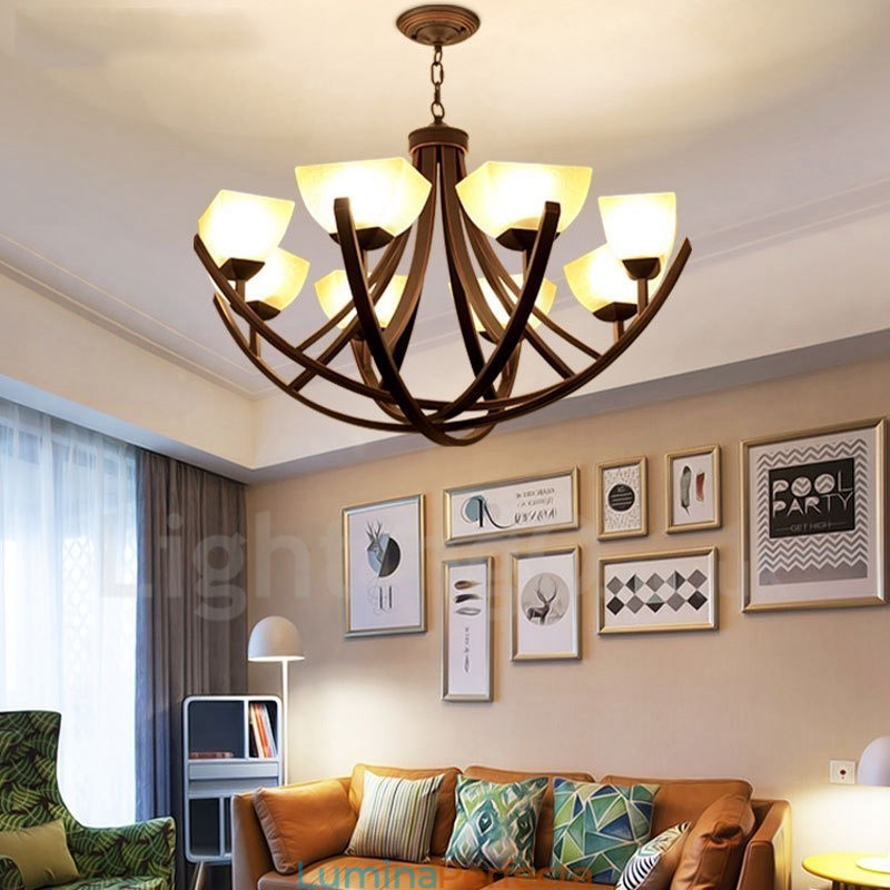 Candelabru metalic integrat Rustic Lodge cu 8 lumini