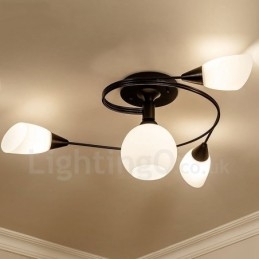Candelabru integrat Rustic Lodge cu 4 lumini cu abajur din sticlă