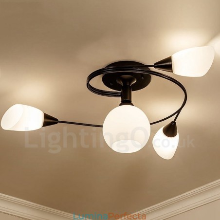 Candelabru integrat Rustic Lodge cu 4 lumini cu abajur din sticlă Candelabru integrat Rustic Lodge cu 4 lumini cu abajur din sticlă