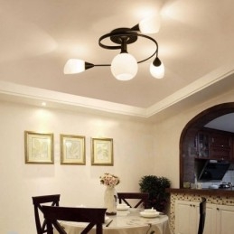 Candelabru integrat Rustic Lodge cu 4 lumini cu abajur din sticlă