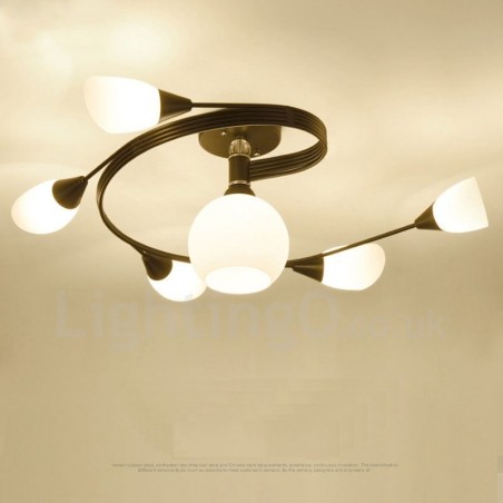 Candelabru integrat Rustic Lodge cu 6 lumini cu abajur din sticlă Candelabru integrat Rustic Lodge cu 6 lumini cu abajur din sticlă
