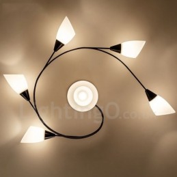 Candelabru integrat Rustic Lodge cu 6 lumini cu abajur din sticlă