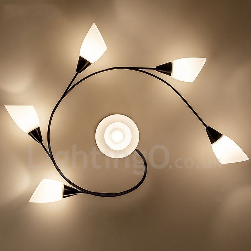 Candelabru integrat Rustic Lodge cu 6 lumini cu abajur din sticlă