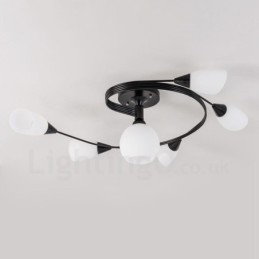 Candelabru integrat Rustic Lodge cu 6 lumini cu abajur din sticlă