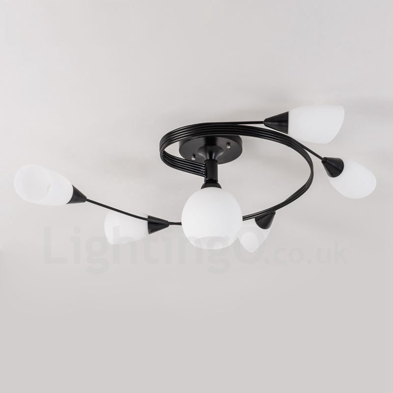 Candelabru integrat Rustic Lodge cu 6 lumini cu abajur din sticlă