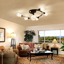 Candelabru integrat Rustic Lodge cu 6 lumini cu abajur din sticlă