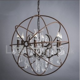 Diametru 60CM 80CM Candelabru din metal cu pictură de cristal vintage, culoare ruginită