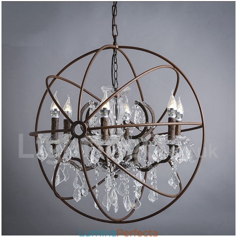 Diametru 60CM 80CM Candelabru din metal cu pictură de cristal vintage, culoare ruginită