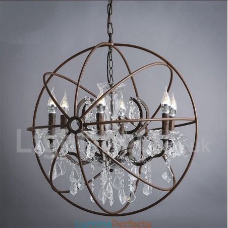 Diametru 60CM 80CM Candelabru din metal cu pictură de cristal vintage, culoare ruginită Diametru 60CM 80CM Candelabru din metal cu pictură de cristal vintage, culoare ruginită