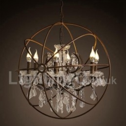 Diametru 60CM 80CM Candelabru din metal cu pictură de cristal vintage, culoare ruginită