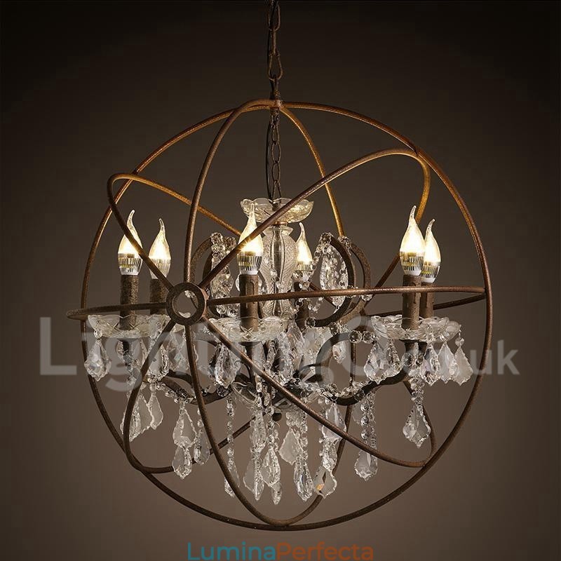 Diametru 60CM 80CM Candelabru din metal cu pictură de cristal vintage, culoare ruginită