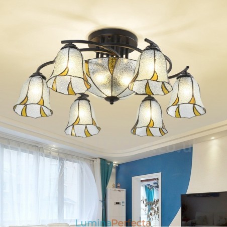 Candelabru metalic integrat pentru baie cu 9 lumini stil mediteranean