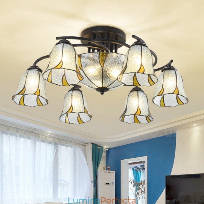 Candelabru metalic integrat pentru baie cu 9 lumini stil mediteranean
