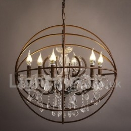 Diametru 60CM 80CM Candelabru din metal cu pictură de cristal vintage, culoare ruginită