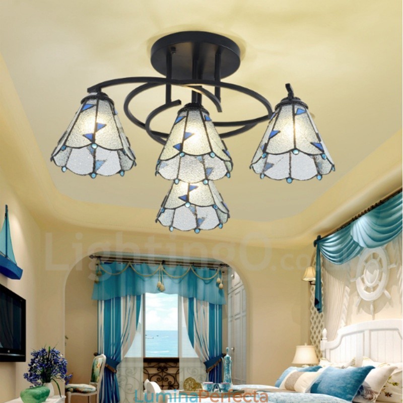 Candelabru metalic integrat pentru baie cu 4 lumini stil mediteranean