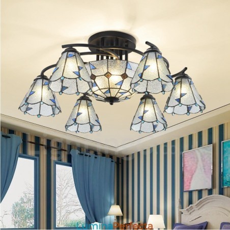 Candelabru metalic integrat pentru baie cu 9 lumini stil mediteranean Candelabru metalic integrat pentru baie cu 9 lumini stil mediteranean
