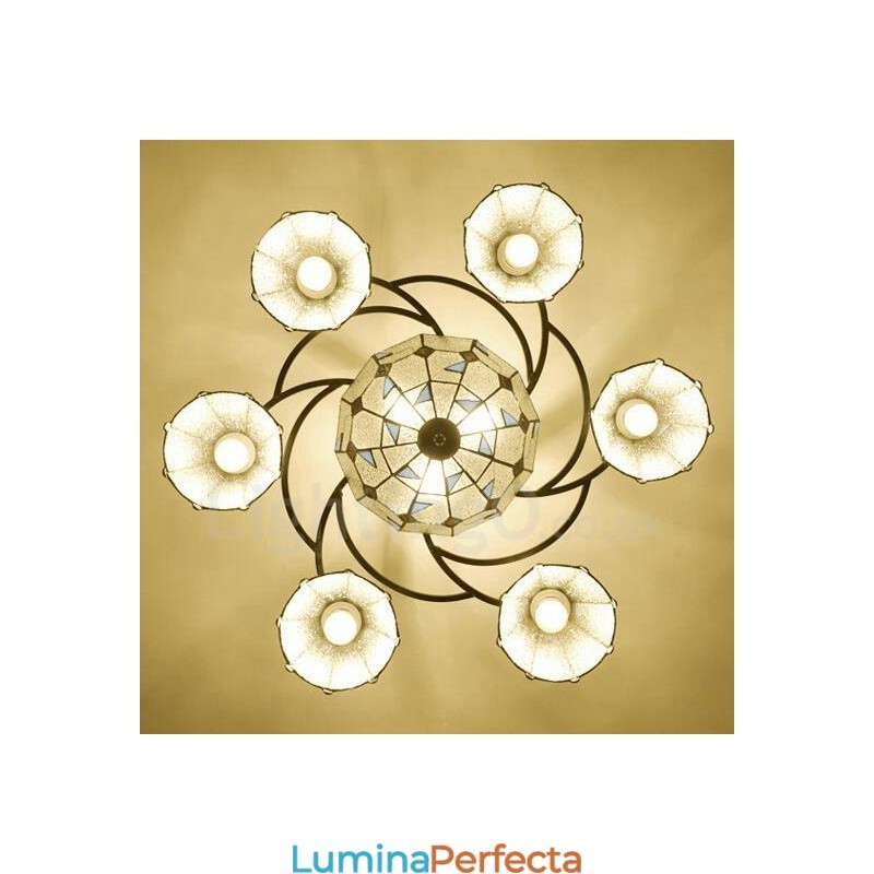 Candelabru metalic integrat pentru baie cu 9 lumini stil mediteranean