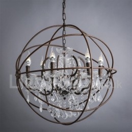 Diametru 60CM 80CM Candelabru din metal cu pictură de cristal vintage, culoare ruginită