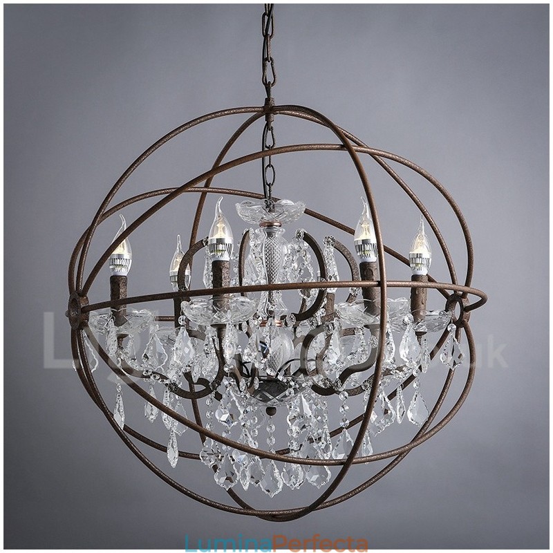 Diametru 60CM 80CM Candelabru din metal cu pictură de cristal vintage, culoare ruginită