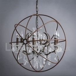 Diametru 60CM 80CM Candelabru din metal cu pictură de cristal vintage, culoare ruginită