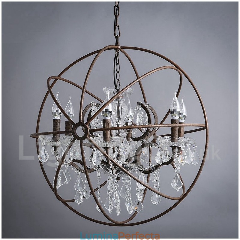 Diametru 60CM 80CM Candelabru din metal cu pictură de cristal vintage, culoare ruginită