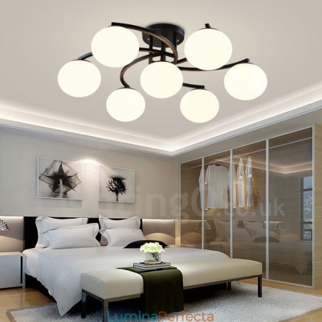 Candelabru integrat Rustic Lodge cu 7 lumini cu abajur din sticlă Candelabru integrat Rustic Lodge cu 7 lumini cu abajur din sticlă