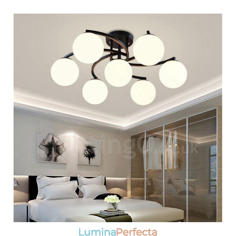 Candelabru integrat Rustic Lodge cu 7 lumini cu abajur din sticlă