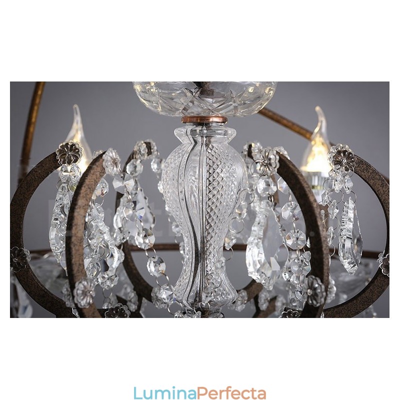 Diametru 60CM 80CM Candelabru din metal cu pictură de cristal vintage, culoare ruginită