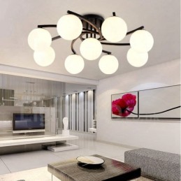 9 Light Rustic Lodge Candelabru integrat cu abajur din sticlă