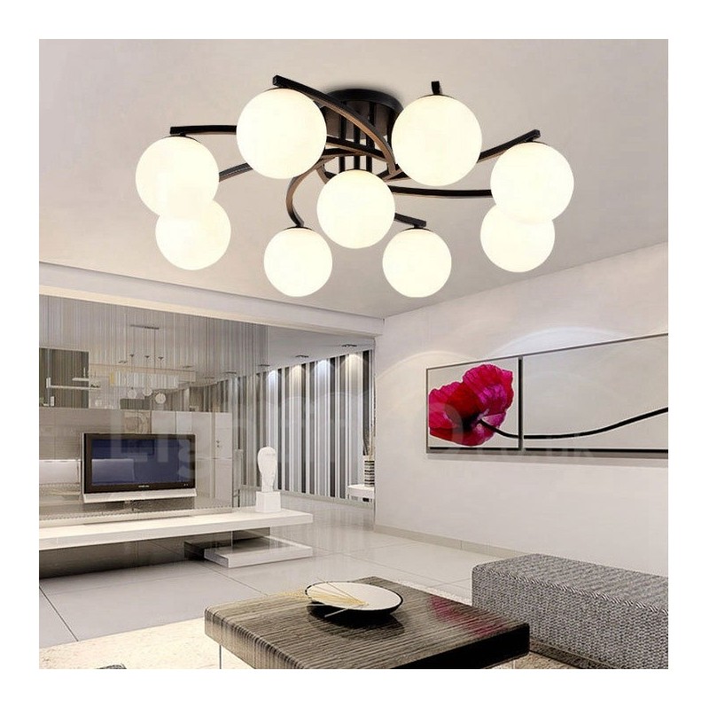 9 Light Rustic Lodge Candelabru integrat cu abajur din sticlă