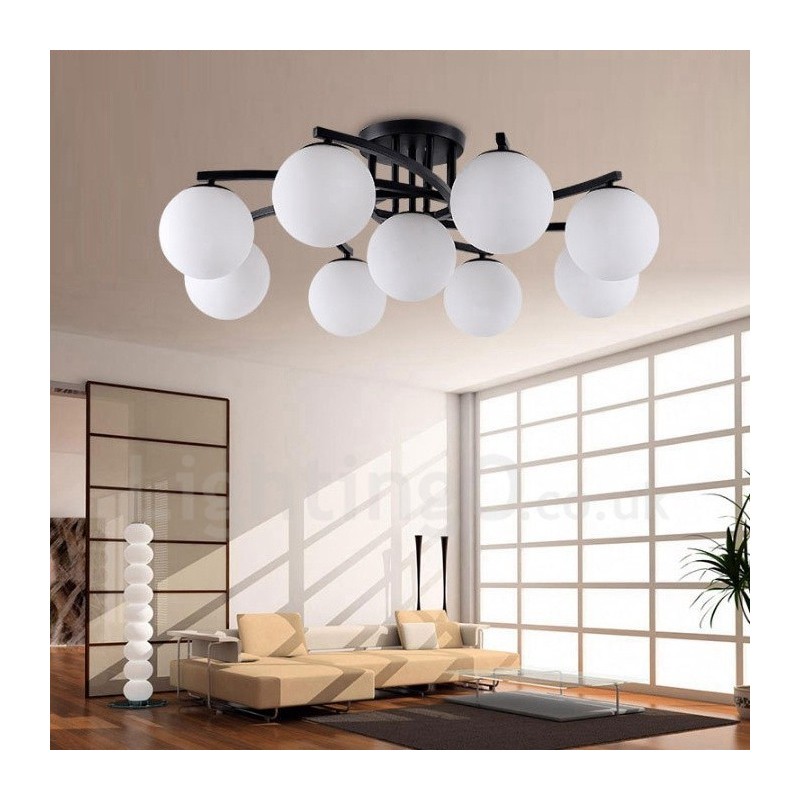 9 Light Rustic Lodge Candelabru integrat cu abajur din sticlă