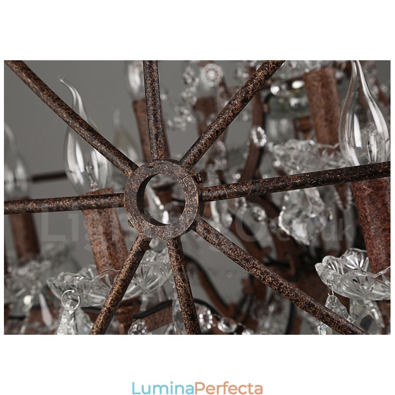 Diametru 60CM 80CM Candelabru din metal cu pictură de cristal vintage, culoare ruginită