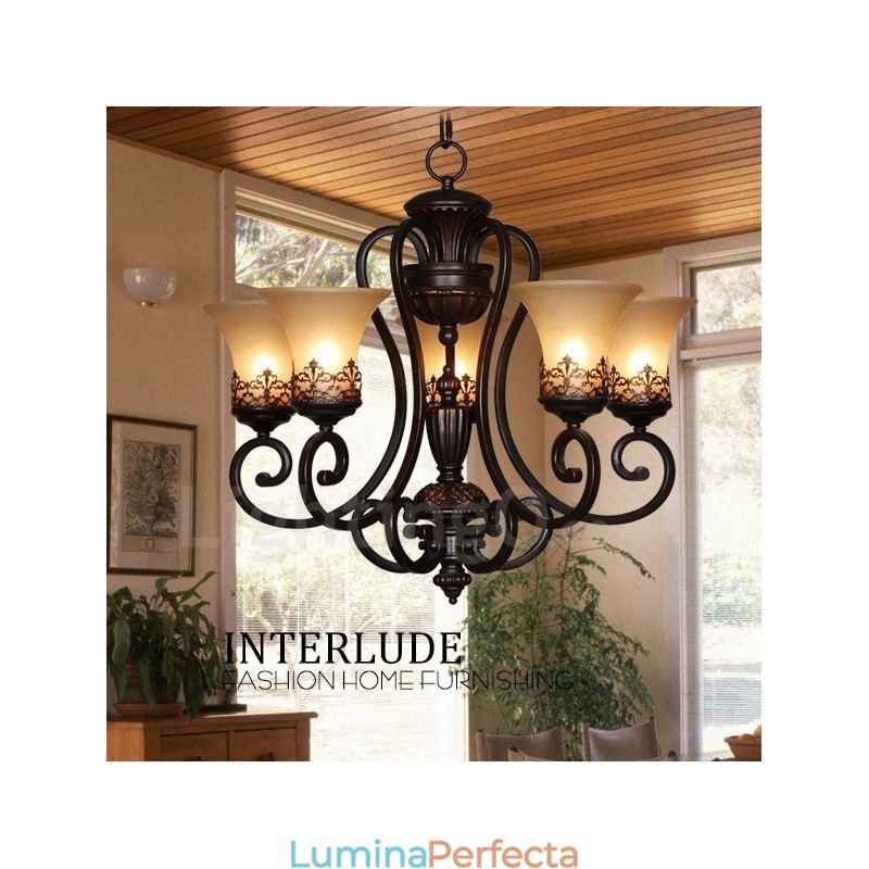 Candelabru metalic integrat Rustic Lodge cu 5 lumini