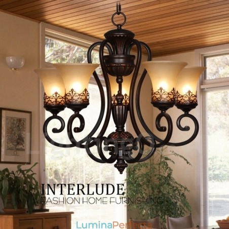 Candelabru metalic integrat Rustic Lodge cu 5 lumini Candelabru metalic integrat Rustic Lodge cu 5 lumini