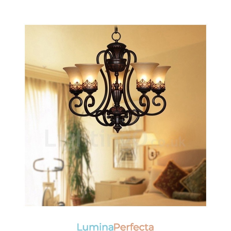 Candelabru metalic integrat Rustic Lodge cu 5 lumini