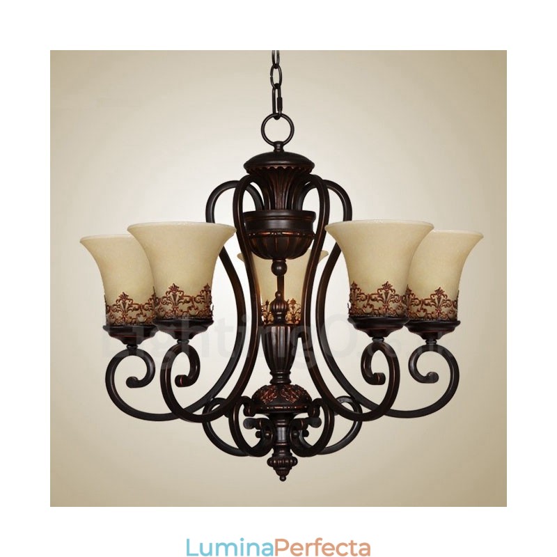 Candelabru metalic integrat Rustic Lodge cu 5 lumini