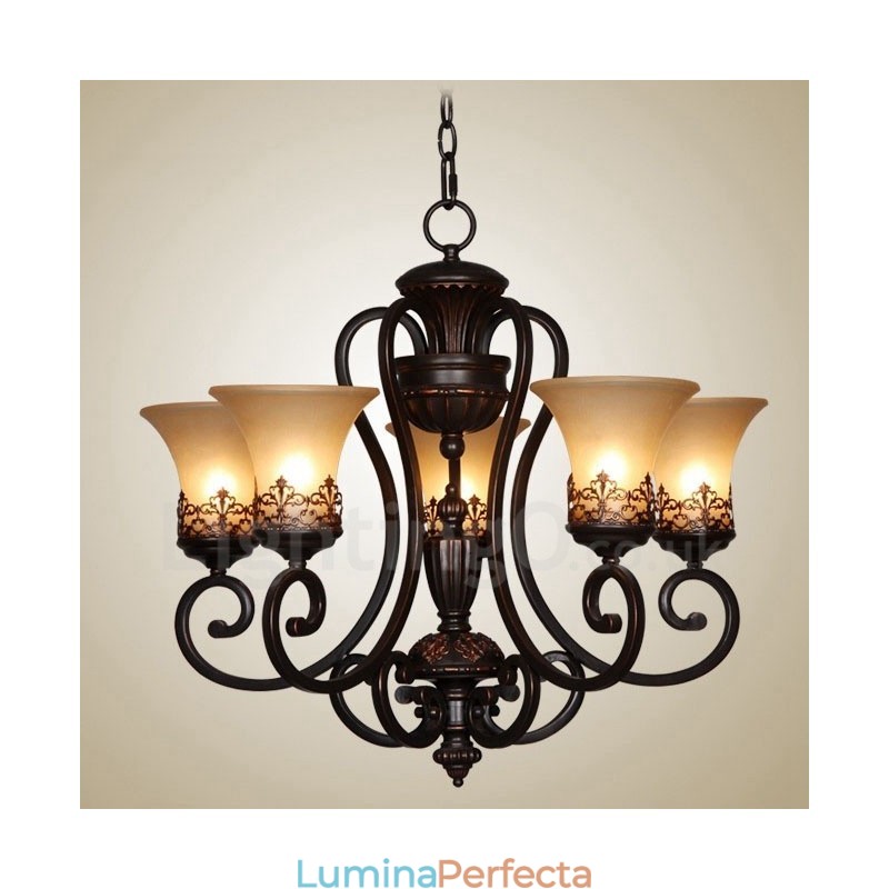 Candelabru metalic integrat Rustic Lodge cu 5 lumini