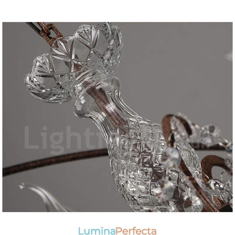 Diametru 60CM 80CM Candelabru din metal cu pictură de cristal vintage, culoare ruginită