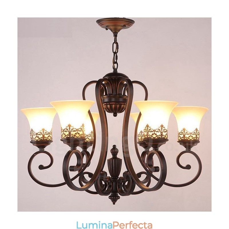 Candelabru metalic integrat Rustic Lodge cu 6 lumini