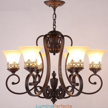 Candelabru metalic integrat Rustic Lodge cu 6 lumini Candelabru metalic integrat Rustic Lodge cu 6 lumini