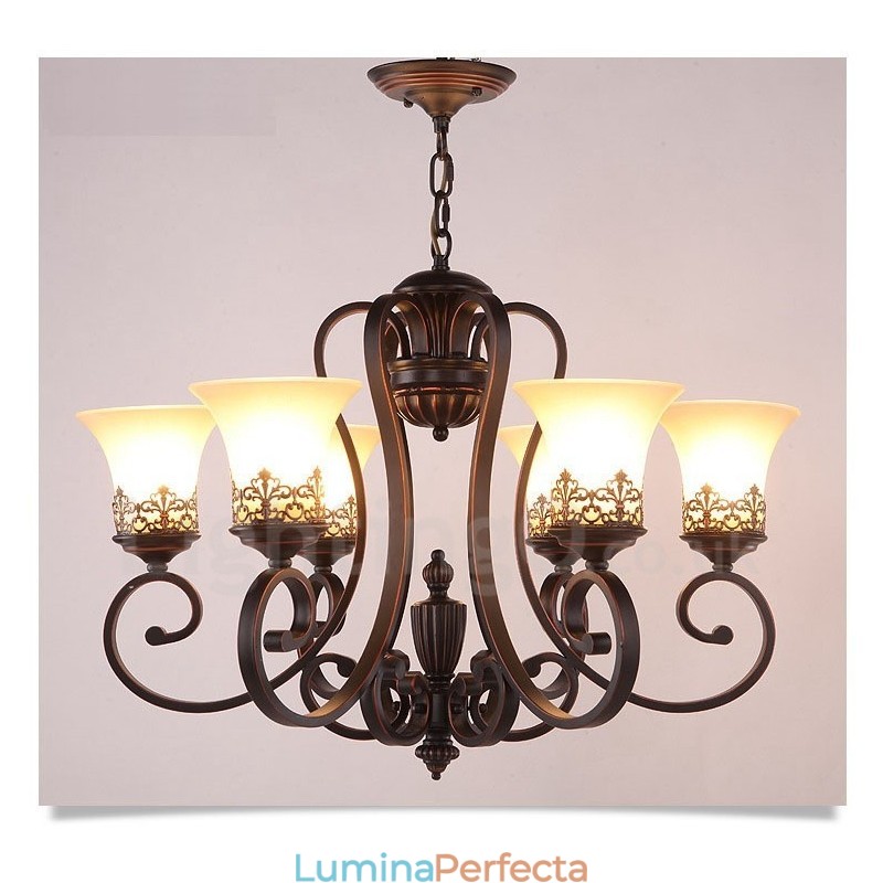 Candelabru metalic integrat Rustic Lodge cu 6 lumini